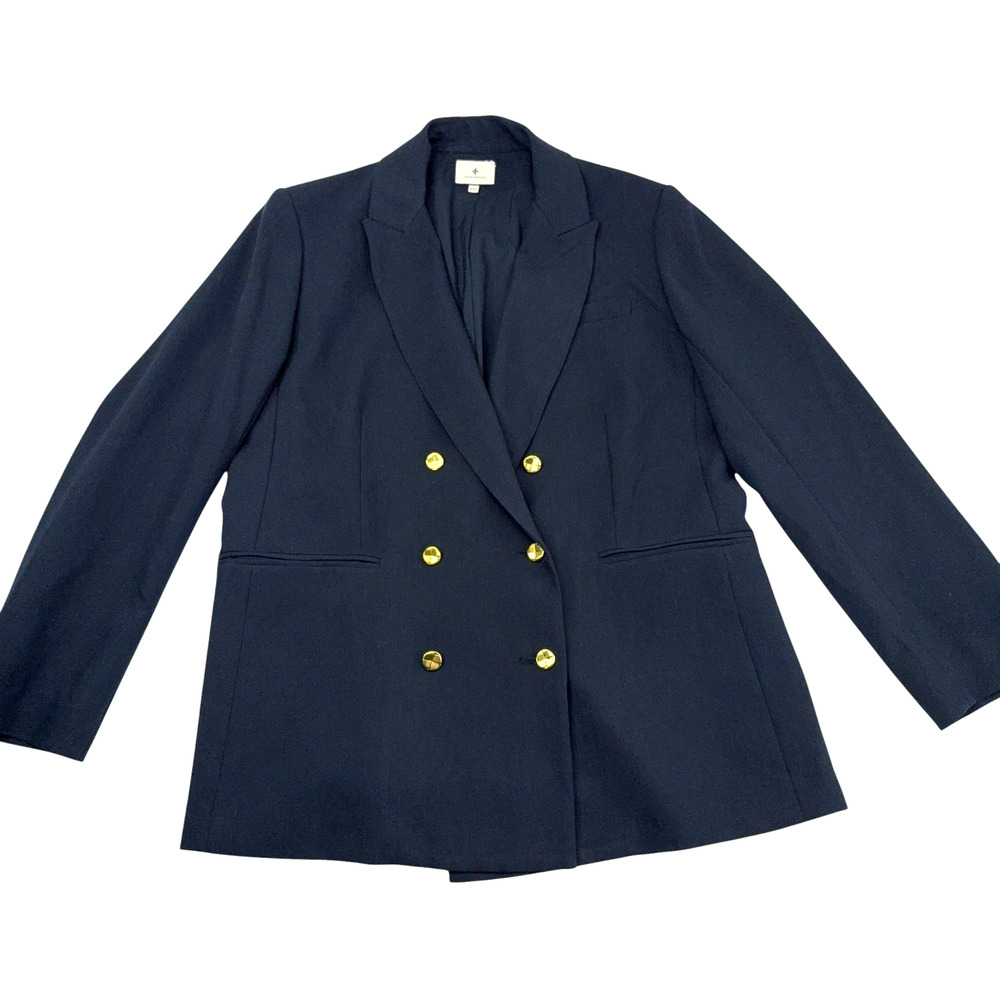 Tuckernuck Diana Blazer Womens XXL Navy Double Breasted Gold Buttons Oversized